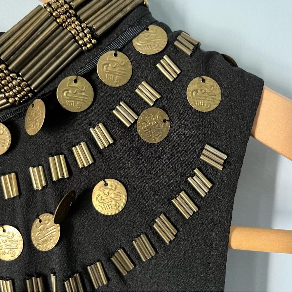Free People Bohemian Soul Gold Coin Embellished Black Halter Neck Catsuit Size 4 - Picture 7 of 16